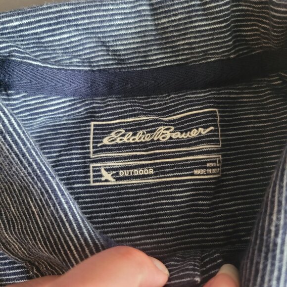 Eddie Bauer Shirt Mens L Blue Striped Outdoor Cotton Polo Golf Hiking Comfort - Picture 2 of 11